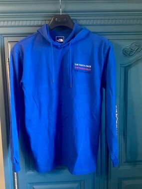 The North Face Blue Pullover Hoodie with Contrast Logo